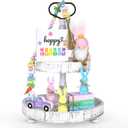 8PCS Easter Tiered Tray Decor, Spring Home Decor Set for Table,Wood with Bunny, Gnome, Truck, Happy Easter Sign & Accessories, Farmhouse Fireplace Mantle Decor, Home Kitchen Decorations Easter Gift Idea (Pink, White, Pastel Multi-color, Gray, Green, Blue, Yellow)