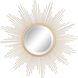 Stonebriar Round 23" Antique Gold Metal Starburst Hanging Wall Mirror with Attached Mounting Bracket, Decorative Decor for the Living Room, Bedroom, Bathroom, Hallway, and Entryway