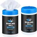 2 Bottles Bowling Ball Cleaner Wipes Each 75 Count Wipe Off Ball Accessories Cleaning Cloth for Oil, Dirt, Grime, Scuff Resealable Pouch Quick Convenient Hygienic Cleaning