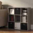 Furinno Simplistic 9 Cube Storage Organizer, Bookcase, French Oak Grey, 9-Cube with Bin