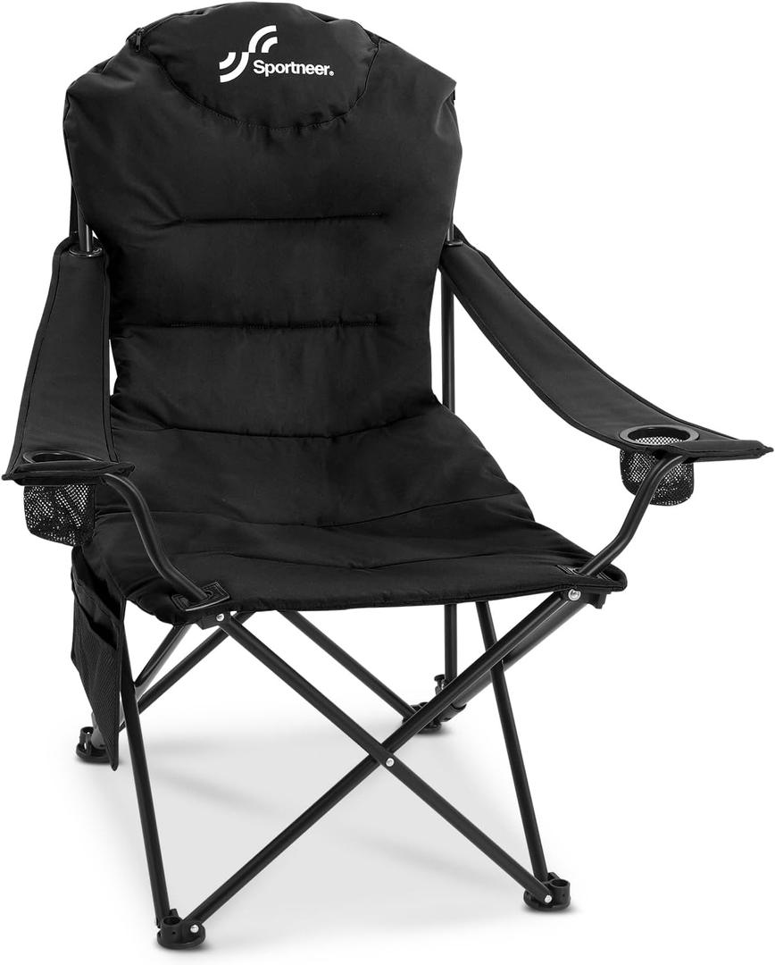 Sportneer Folding Camping Chair: 24'' Extra Wide 3 Adjustable Angle Collapsible Chairs with Cup Holder & Carry Bag - Oversized Heavy Duty Padded Outdoor Chair for Camping Yard Fishing, Support 353lbs, 18.1"x20"x41"