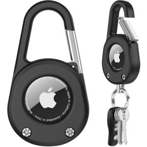 SCALLOP Air Tag Keychain with Carabiner,Thick Hard PC Air Tag Holder,IPX8 Waterproof,Secure Lock,Universal Wheel Key Chain (Black 1 Pack)