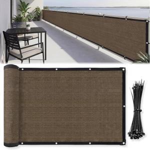 CroBlissful 1 Pcs 3' x 30' Brown Balcony Privacy Screen Fence Cover, Heavy Duty 170 GSM Privacy Screen with Grommets & Zip Ties, Breathable Mesh Fence for Patio Deck Backyard Porch, Railing Shield 90%