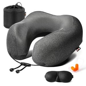 MLVOC Only Travel Pillow 100% Pure Memory Foam Neck Pillow, Comfortable & Breathable Cover, Machine Washable, Standard (Black)