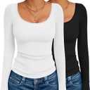 Ekouaer 2 Pack Long Sleeve Shirts for Womens Scoop Neck Tops Slim Fit Undershirts Basic Thermal Tee Shirt, S