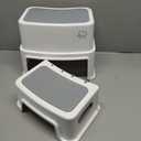 Forbena Toddler Step Stool for Bathroom Sink, 2 Step Stool for Kids Toilet Potty Training, Non-Slip Toddlers Baby Child Kid Plastic Poop Stools with Handle for Kitchen Counter Bed (White-Grey)