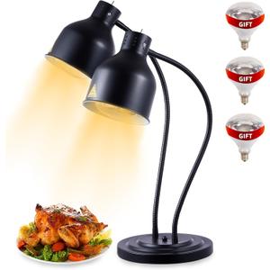 Food Heat Lamp: [Rapid-Heating Bulbs Included] [Steady Heating] Commercial Food Warmer Lamp, Electric Heat Lamp for Food Catering Food Warming Lamp for Buffet Parties (Painted Black, 32" (2-Head,N9
