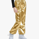 LOLANTA Girls Metallic Jogger Pants, Shiny Jazz Street Hip Hop Dance Pants 7-16, Convertible Leg Opening