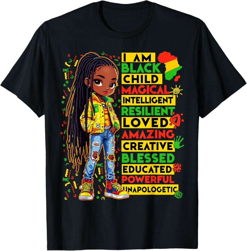 I Am Black Child History Month African American Kids Girls TShirt