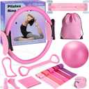 Pilates Essentials Kit for Women, Home Workout Equipment with 12'' Magic Circle, Mini Ball, 5 Resistance Bands, Hip Thrust Belt & Accessories, Pilates Ring Set for Toning, Strength & Flexibility (Pink)