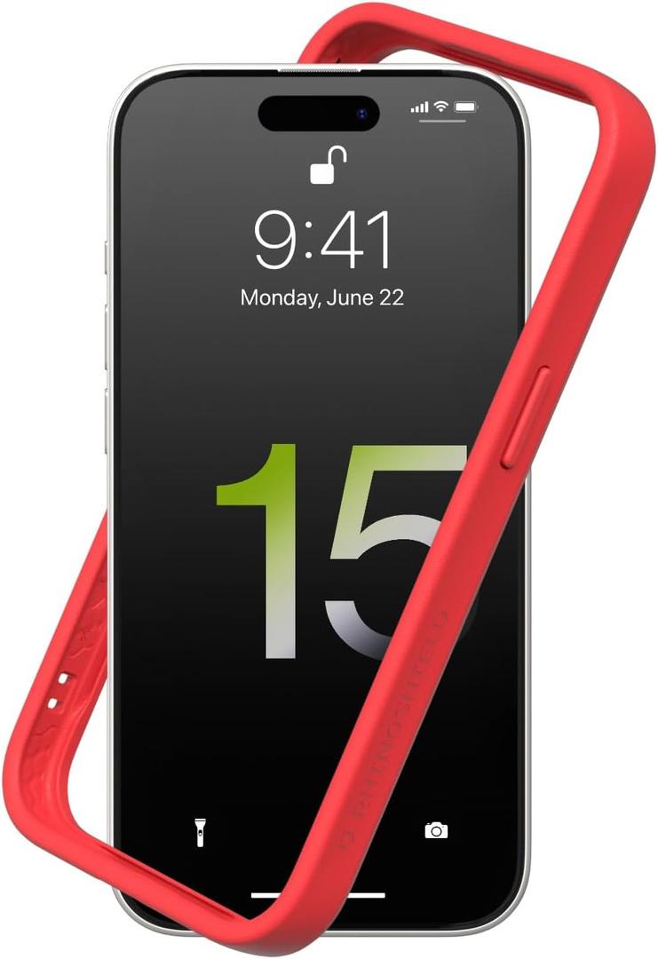 RhinoShield Bumper Case Compatible with [iPhone 15] | CrashGuard - Shock Absorbent Slim Design Protective Cover 3.5M / 11ft Drop Protection - Red