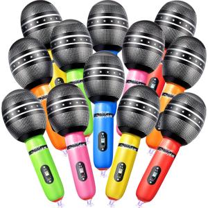 Zhanmai 12 Pieces Inflatable Microphones for Parties 9. 4 Inch Blow up Plastic Fake Microphone Props Toys for Musical Sing Concert Karaoke 80s 90s Party Cosplay Stage Decoration Supplies