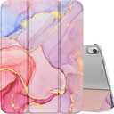 MoKo for iPad (A16) 11th Generation Case 2025, iPad 10th Generation Case 2022, Slim Stand Hard PC Translucent Back Shell Smart Cover Case for iPad 11th Gen 11 inch 2025, Light Pink Gold Marble