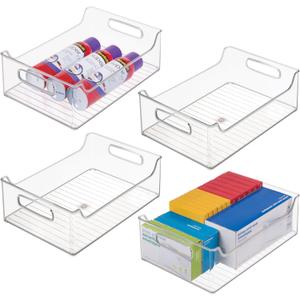 iDesign Plastic Stackable Pantry Bin - Storage Bin with Handles for Cabinets or Fridge - Set of 4 - Clear