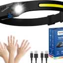 Headlamp Rechargeable, LED Waterproof Headlight for Adults, 230 Headband Light Forehead, USB Head lamp Band, 350 Lumen Super Bright, 5 Modes, Comfortable for Running,Fishing,Hiking (Black)
