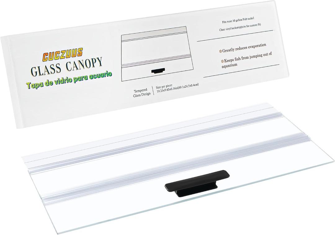 19.33x9.65in Clear Tempered Glass Canopy | Aquarium Fish Tank Hoods FITS FOR most 10 gallon Fish tanks (Aqueon)