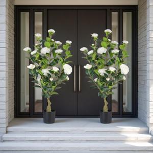 Artificial Camellia Tree 2 Pack, 3FT Faux Camellia Plant in Pot, 36 inch Fake Potted Camellia Flower Tree Plastic Camellia Tree for Modern Home Office Living Room Floor, Christmas, Decor Indoor, White