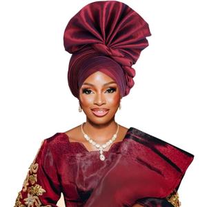 2024 African Female Turban Cap Women's Auto gele Headtie Nigeria Raw Silk Fan Gele Wedding Party Head Wraps Headwear Turbante