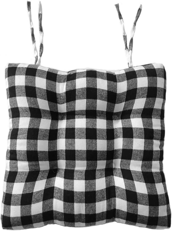 Vctops Farmhouse Buffalo Check Chair Pads with Ties Black and White Plaid Dining Chair Cushions Soft Comfy Square Seat Pads (Black A,16"x16")