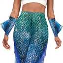 color cosplayer Mermaid Gloves Fish Scale Arm Sleeves Print Fin Halloween Costume Accessories for Women and Girls
