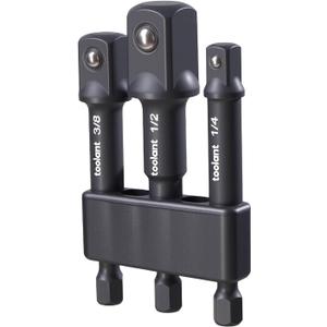 toolant Impact Socket Adapter Set, 3 pcs, 1/4", 3/8", 1/2" Drive, Hex Shank Drill Bit Adapter with Holder, Compatible with Power Drill & Impact Driver