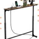 GRLEAF 39" Adjustable Height Narrow Console Table with Power Outlets, Long Sofa Table with Charging Station Behind Couch Table Skinny Entryway Table for Living Room, Hallway and Office Rustic Brown, 39IN