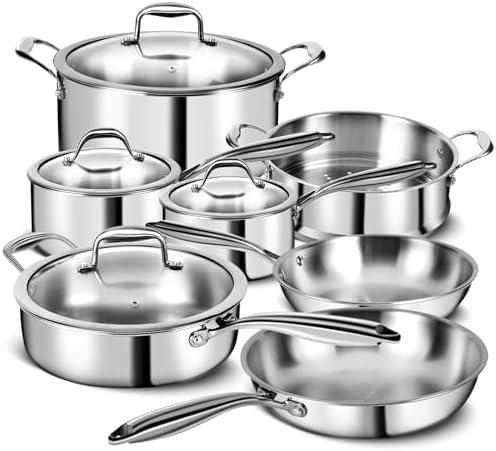 Amazon.com: 3 Ply Stainless Steel 11-Piece Cookware Set with Lids, Pots and Pans Kitchen Set, Non-Toxic, Induction, Oven, Dishwasher Safe, Professional Chef Quality: Home & Kitchen