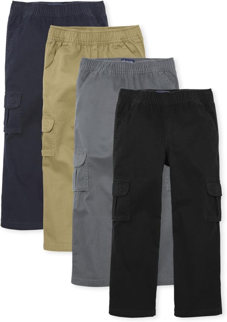 The Children's Place Pull on Cargo Pants,multipacks (8, Black/Flax/Gray/New Navy 4-pack)