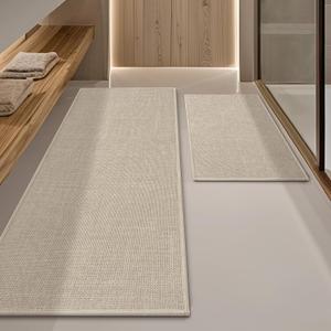 YIHOUSE Beige Bathroom Rug Sets 2 Piece, Absorbent Bath Mat for Bathroom Non Slip Washable, Bath Room Mat Quick Dry, Thin Bath Rug Set for Toilet and Floor(17"x24"+17"x47")
