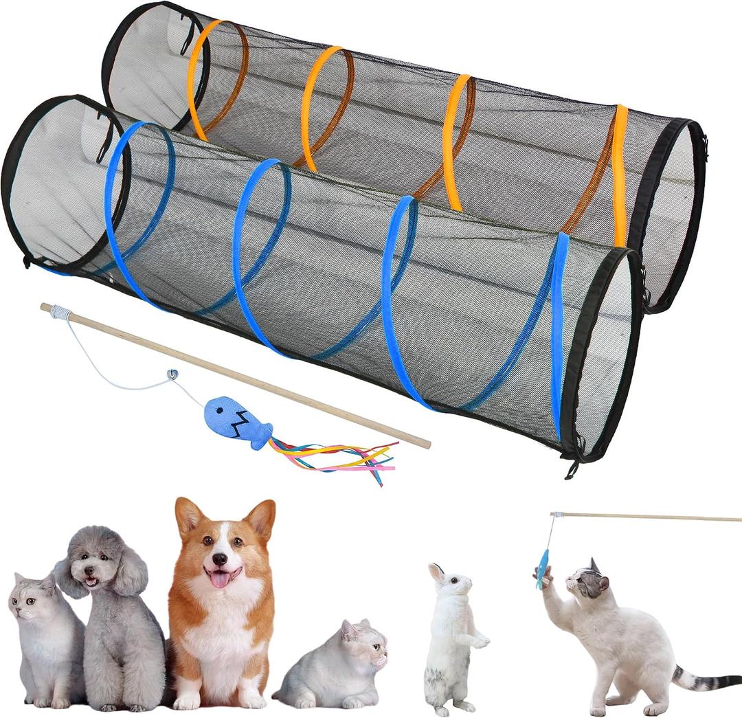 Cat Play Tunnel-for Indoor and Outdoor, Cat Play House, Cat Enclosures Easy to Connect with Two Zipper Doors,Product Size 67'' x 18'',2pcs /Set,Orange and Blue 2 Packs