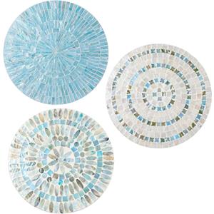 Tioncy 3 Pcs 11.8 Inches Spring Summer Blue Mother of Pearl Shell Plate Coastal Wall Art Mosaic Wall Sculpture Shell Handmade Hanging Plates Arts for Bedroom Bathroom Home Office Hotel (Costal Style)