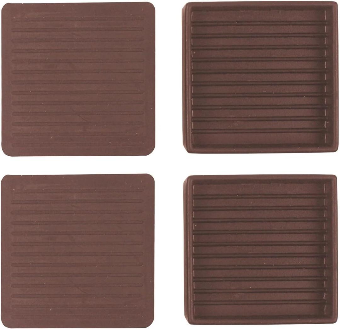 4 Packs 2 "X 2" Square Rubber Casters, Anti-Slip Floor Protectors, Bed, Chair, Sofa and Table Plugs for Bed, Couch(Brown)