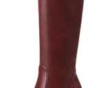 Women Knee High Boots Faux Leather Platform Chunky Square Toe Heeled Side Zipper Fall Wide Calf Long Tall Boots for Women (9, Red)