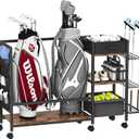Golf Bag Storage Organizer for Garage, Golf Organizer with Extra Golf Rack and Side Fabric Bag for 20 Golf Clubs & Golf Essentials, Golf Bag Stand for Golf Bag Accessories, Ideal Golf Gifts for Men