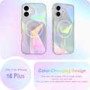 Cute Case for iPhone 16 Plus Case for Women Girls [ Compatible with Magsafe ] Clear Glitter Girly Aesthetic Rainbow Sparkly Bling Magnetic Phone Cover, Iridescent Geometry