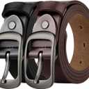 West Leathers [2 Pack] Leather Belt Women-Womens Leather Belt with Pin Buckle-Belts for Women for Jeans, Pants, Dresses (Black)