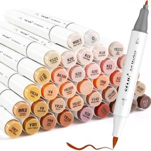 SFAIH Skin Tone Alcohol Markers Brush & Fine - 37 Portrait Color Permanent Markers for Adults/Teen/Artists/Creators, Blendable Art Markers for Coloring Sketch & Drawing & Illustration-Refillable Ink