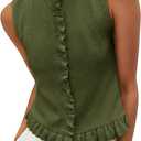 Saodimallsu Womens Sleeveless Sweater Vest Ruffle Button Down Knit Tank Top Summer Trendy Going Out Vest Tops (Medium, Army Green)