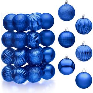 JOIEDOMI 24 Pcs Blue Christmas Balls Ornaments Set, 2.36" Shatterproof Xmas Tree Ornaments, Christmas Hanging Ornaments Decorations for Tree Wreath Garland Holiday Wedding Indoor Party Decor