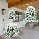 Sggvecsy Artificial Fake Hanging Flowers Plants for Outdoor Outside Spring Summer Decoration 4PCS Faux Silk UV Resistant Realistic Morning Glory Trailing Vines for Home Porch Patio Balcony(White)