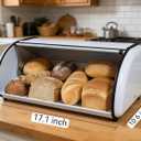 Large Metal Bread Box for Kitchen Countertop, White Stainless Steel Vintage Roll-Top Bread Bin, Farmhouse Bread Storage Container for Homemade Sourdough Loaf