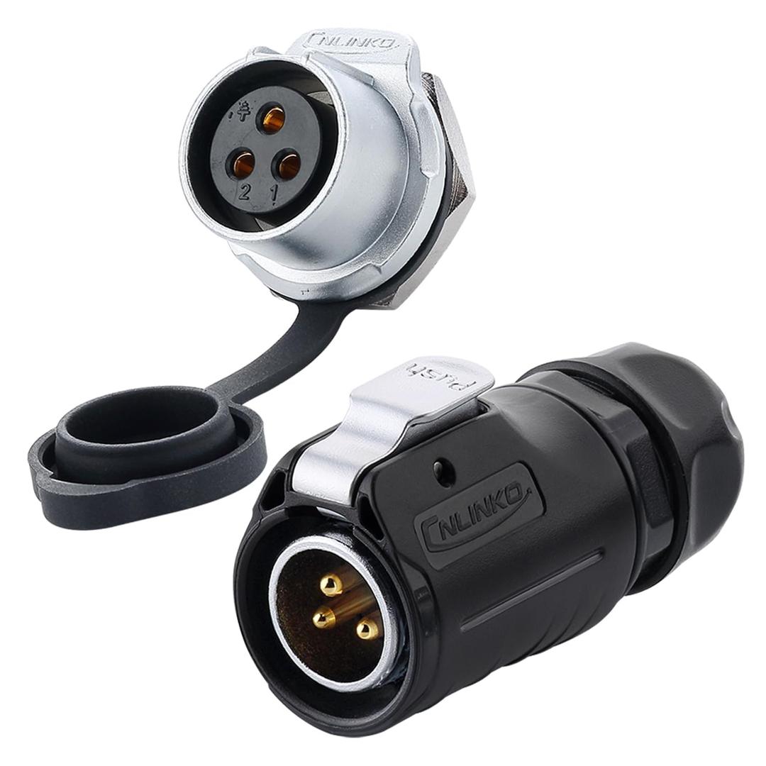 CNLINKO LP20 3 Pin Waterproof Connectors,IP68 Circular Connectors Fast Locking Plug,2-12 Pin Power Connector M20 Male Female Plug,LED Outdoor Lighting Connectors(3 Pin)