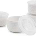 10 oz Set of 4 Oven-Safe Porcelain Ramekins with Lids, Large White Souffle and Creme Brulee Baking Dishes, Ramekin Bowls for Sauce and Dessert