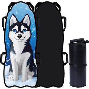 Soulchen 45" x 18" Foldable Snow Sled Husky Dog Portable Snow Boards for Kids and Adults Strong and Durable Snowboard Toys for Outdoor Handles with Steering for Winter