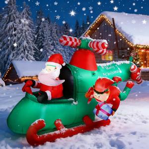 8.5FT Christmas Inflatables Santa Claus Helicopter Decoration - Blow Up Weatherproof IP44, Built-in LED Lights, Indoor/Outdoor Yard & Garden Lawn Decor with Elf & Gift Box (Winter Holiday Xmas)