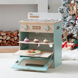 ROBOTIME Wooden Toy Kitchen Oven Playset, Montessori Pretend Play Kitchen Accessories with Pizza and Cupcakes Food Toys, Wooden Pizza Oven Set Toys for Toddlers & Kids, WCF28, 16 inches x 11.8 inches x 22.5 inches