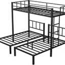 Mixcous Heavy Duty Triple Bunk Bed, Twin Over Twin Over Twin with Guardrails and Ladder, Metal Bunk Bed for 3, 3 Bed Teens and Adults, No Box Spring Needed, Black