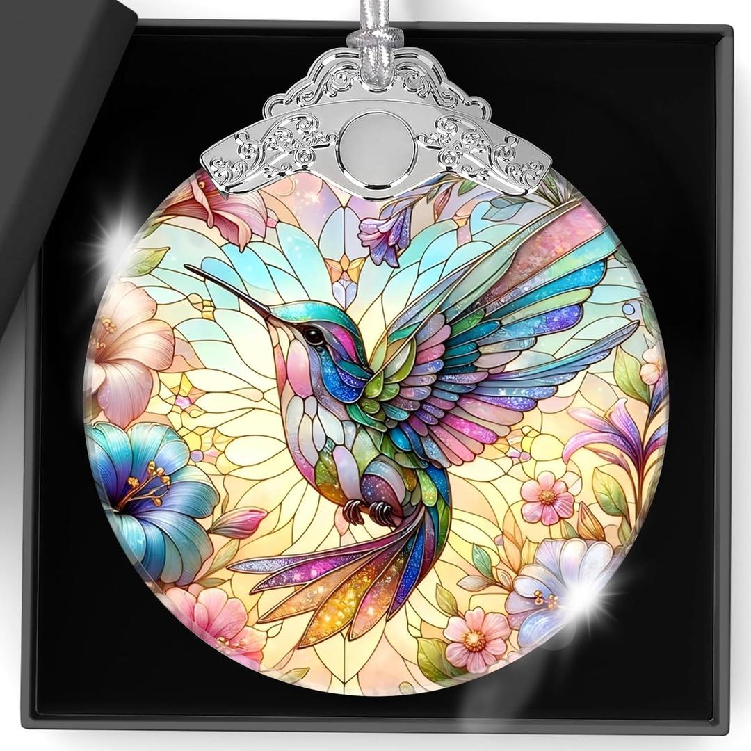 Christmas Ornaments Hummingbird Ornament Stained Glass Elegant Christmas Tree Decoration for Holiday Home Decor Xmas Gift Exchange Present for Family and Friends