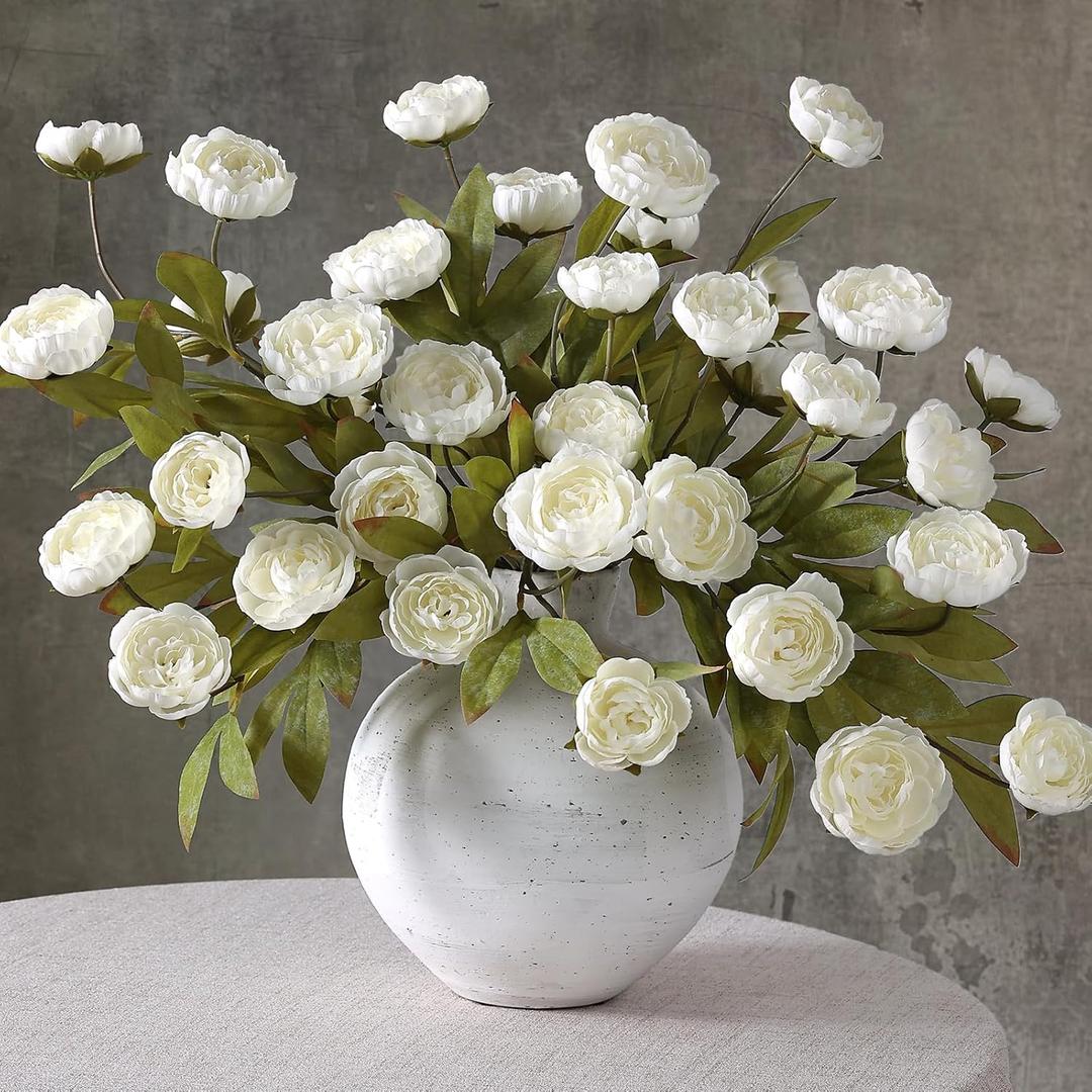6 Pcs 27" Artificial Silk Peony Flower Branches for Vase Home Decor(Cream) | Fake Lifelike Peonies Stems, Faux Flower Picks, for Floral Arrangement/Table Centerpieces/DIY/Home/Farmhouse/Indoor Decor