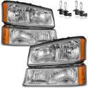 Headlights W/Bulbs for 2003-2007 Chevy Silverado1500/2500/3500/1500HD/2500HD, 2003-2006 Avalanche 1500/2500, Halogen, Driver & Passenger Side (OE Replacement)